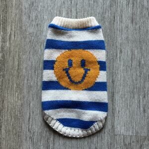 Top Paw White/Blue/Yellow Striped Smile Face Thick Knit Dog Sweater Size XS